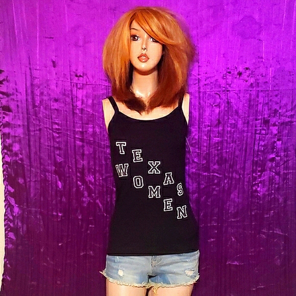 NWT Custom Women's TEXAS WOMEN🇨🇱 "Sue Ellen" Ribbed Cami Black Tank - Picture 2 of 2